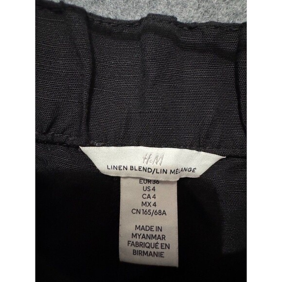 H&M Pants women 4 Black Linen Blend Straight Leg Flat Front Stretch Vacation - Picture 2 of 6
